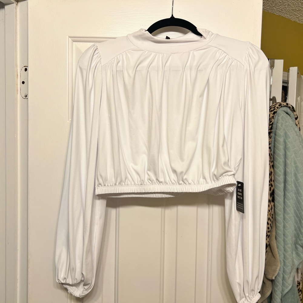 Express White Long Sleeve Crop Top